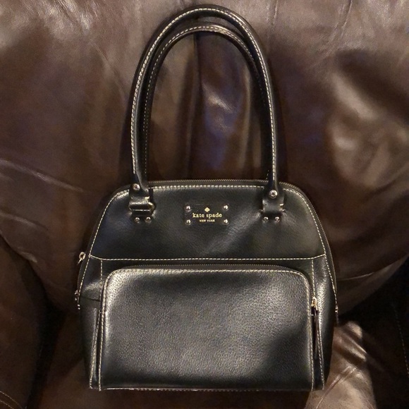 KATE SPADE Black Leather and Gold Zipper Hand Bag - Picture 3 of 15